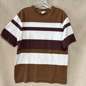 Zara Men's Brown and White Striped Tee